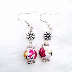 New! Handmade Floral Ceramic Bead Drop Earrings